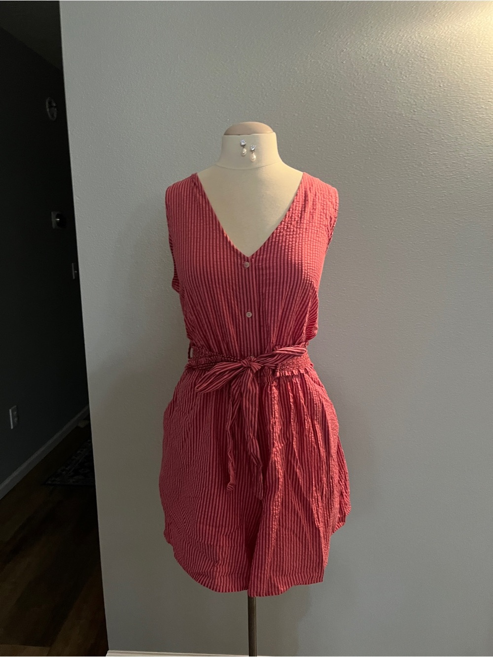 NEW WITH TAGS Red Striped V-neck Romper Shorts with Adjustable Tie-waist
